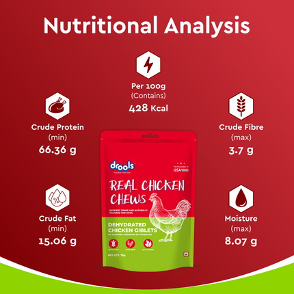 Drools Dog Treats Dehydrated Real Chicken Chews Giblets 70g