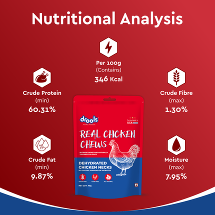 Drools Dog Treats Dehydrated Real Chicken Chews Necks 70g