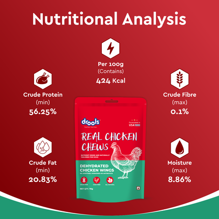 Drools Dog Treats Dehydrated Real Chicken Chews Wings 70g