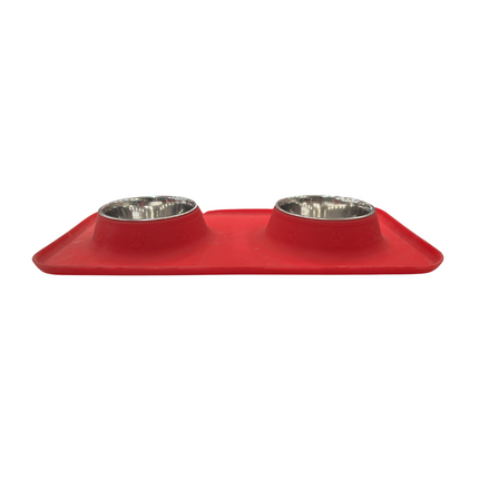 Silicon Single (L) Red Color Mat With Double Bowl For Dogs
