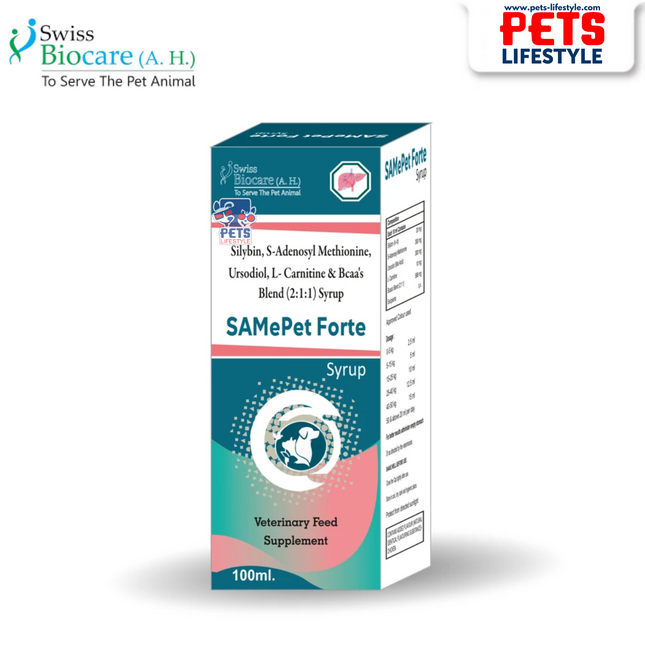 Samepet Forte (Syrup 100ml) Scientific Liver Support with SAMe, Silybin & UDCA for Pets