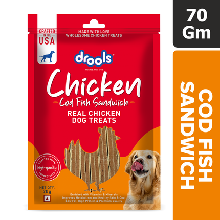 Drools Cod Fish Sandwich Dog Treats 70g