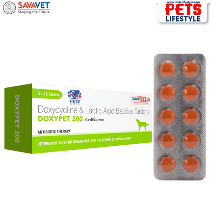 Savavet DOXYPET 200 (Doxycycline 200 mg) Tablet for Dogs and Cats (1 X 10 tablets)