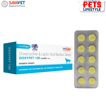 Savavet DOXYPET 100 (Doxycycline 100 mg) Tablet for Dogs and Cats (1 X 10 tablets)