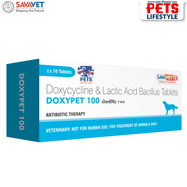Savavet DOXYPET 100 (Doxycycline 100 mg) Tablet for Dogs and Cats (1 X 10 tablets)
