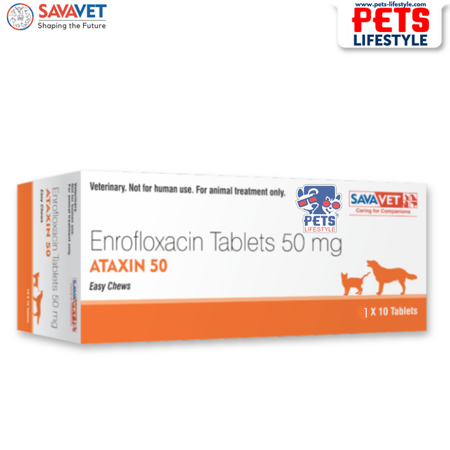 Savavet Ataxin 50  (Enrofloxacin50 mg) Tablet for Dogs & Cats (1 X 10 tablets)