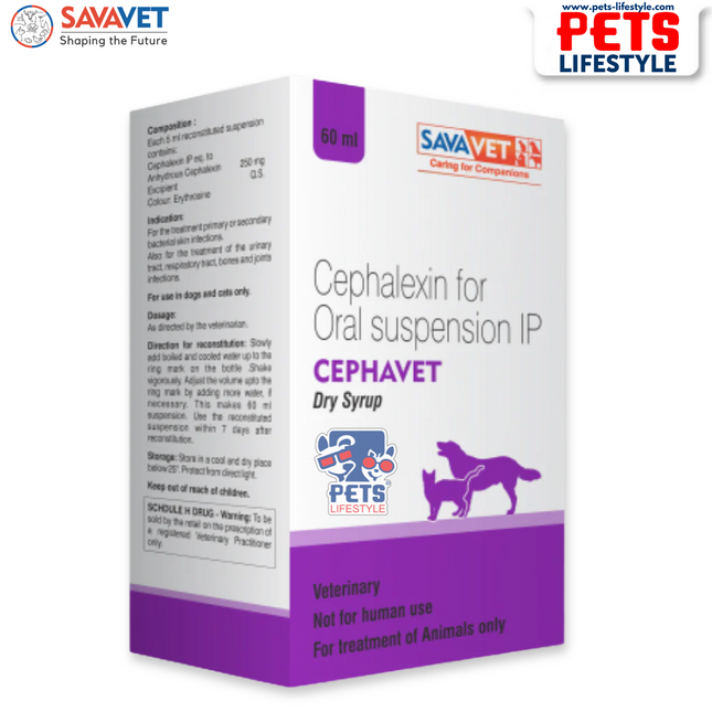 Savavet Cephavet (Cephalexin) Dry Syrup Broad Spectrum Antibiotic for Dogs and Cats (60ml)