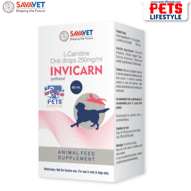 Savavet Invicarn (L Carnitine) for Dogs and Cats Immunosuppressant for Atopic Dermatitis & Immune-Mediated Disorders