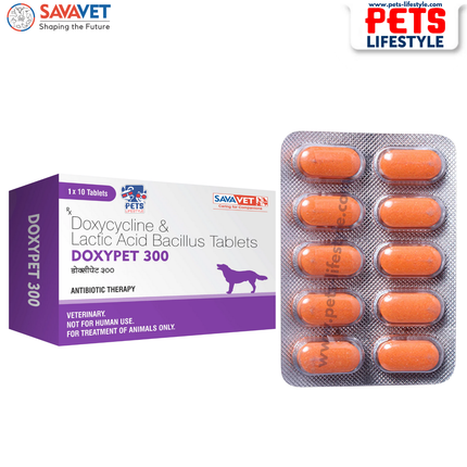 Savavet DOXYPET 300 (Doxycycline 300 mg) Tablet for Dogs and Cats (1 X 10 tablets)