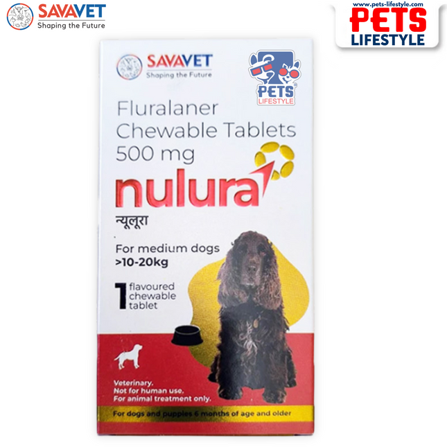 Nulura 500 mg Fluralaner Chewable Tablet for Dogs (10 – 20 kg) – Flea & Tick Protection