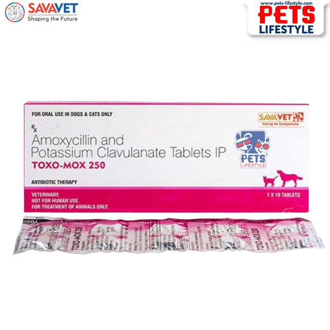 Savavet Toxo Mox 250 (Amoxycillin & Cloxacillin) Tablets for Dogs & Cats (10 tablets)