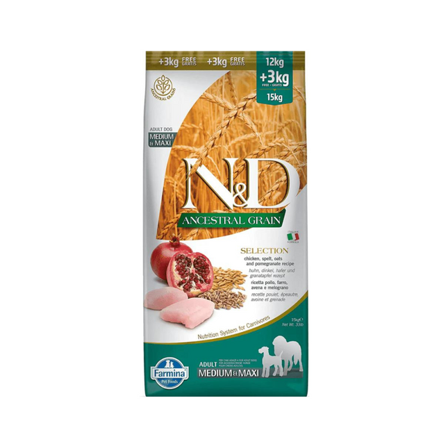 Farmina N&D Chicken & Pomegranate Ancestral Grain Selection Adult Medium Maxi Dog Dry Food