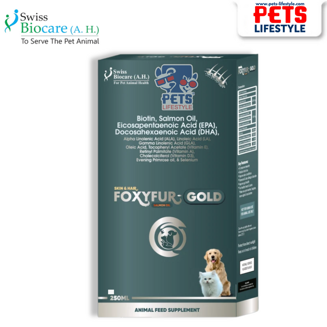 Foxyfur Gold – Advanced Skin & Coat Supplement for Dogs & Cats (250 ml Syrup)