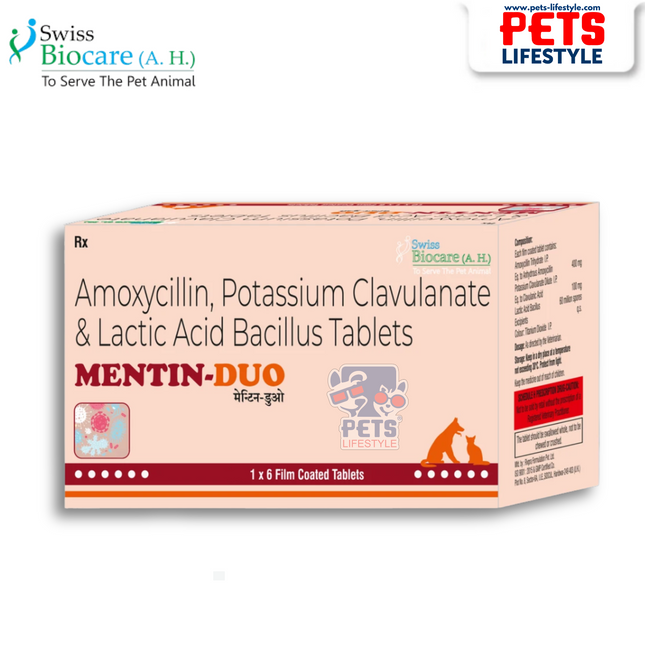 MENTIN-DUO  Tablets Broad-Spectrum Antibiotic for Dogs & Cats (1×6 Tab)