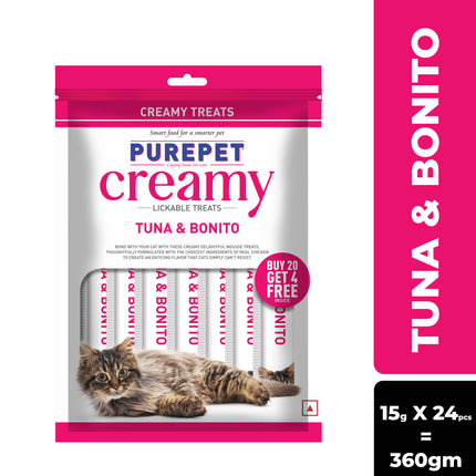 Purepet Creamy Lickable Cat Treats Tuna & Bonito (15g x24 Pcs) 360g