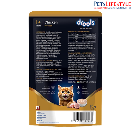 Drools Cat Mousse Wet Cat Food – Chicken Flavour  80g High Protein Smooth Texture