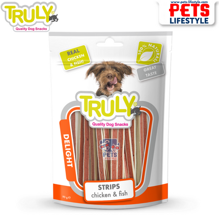 Truly Chicken & Fish Strips Delight Dog Snacks 90g