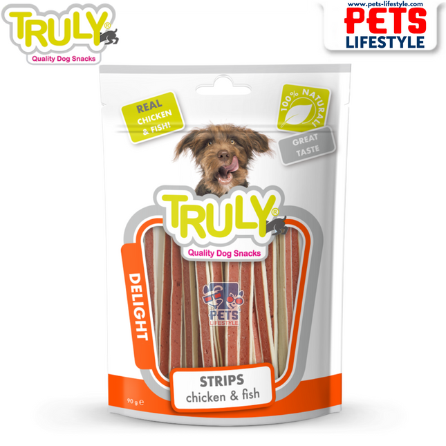 Truly Chicken & Fish Strips Delight Dog Snacks 90g