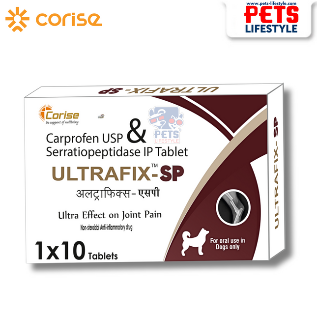 Ultrafix – SP (Carprofen + Serratiopeptidase) Veterinary Pain Relief & Anti-Inflammatory (1x10 Tablets)