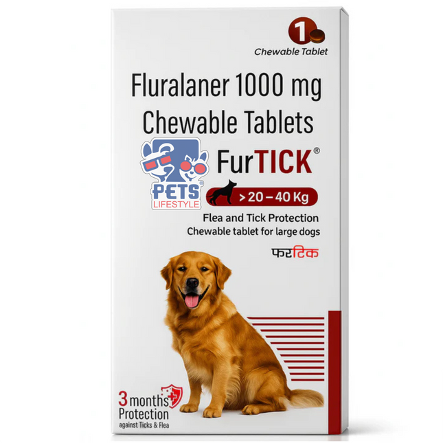 FurTICK 1000 mg Chewable Tablet – Tick, Flea & Mite Protection for Dogs (20 – 40 kg)