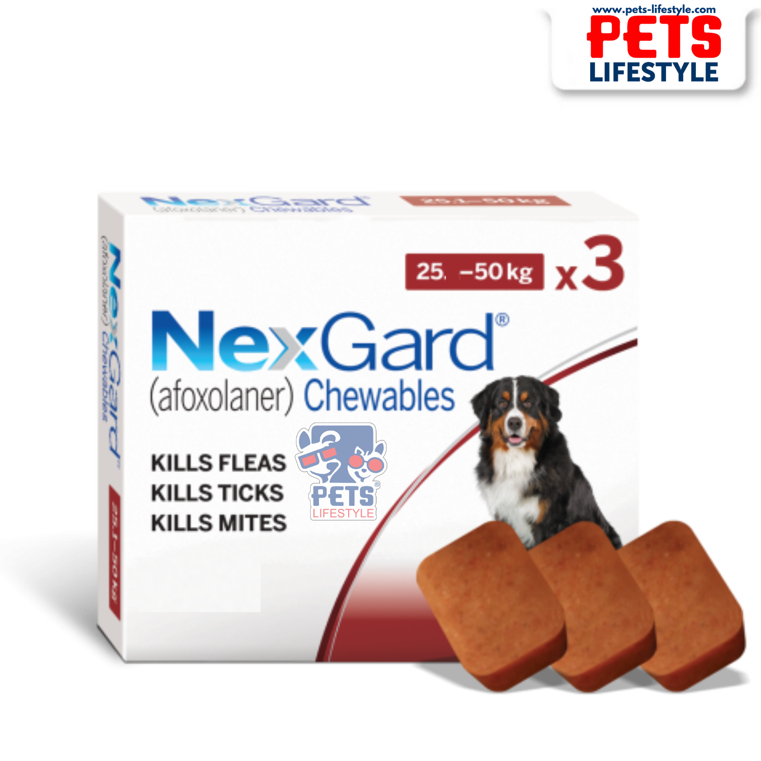Nexgard Chewable Tablet Kill Ticks Fleas Lice 136mg 25-50 kg Body Weight (1 Tab)