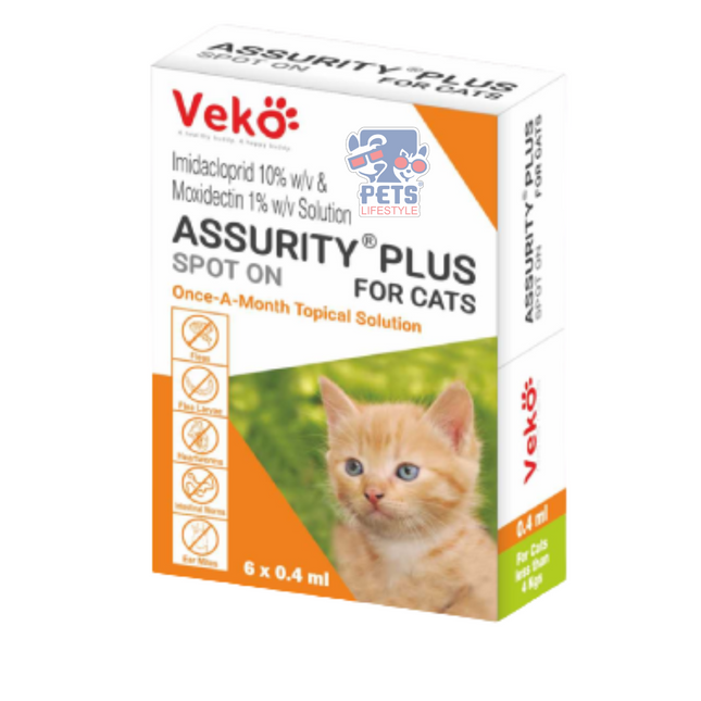 Veko Assurity Plus Spot-On for Cats Imidacloprid 10% w/v & Moxidectin 1% w/v ( Ecto- and Endo-Parasites Protection)