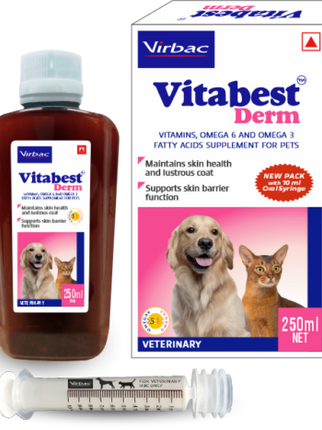 Virbac VITABEST DERM Oral Supplement for Dogs and Cats - 250ml