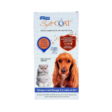 Vetina Soft Coat 250ml -Omega fatty acids Feed supplement for Dogs and Cats