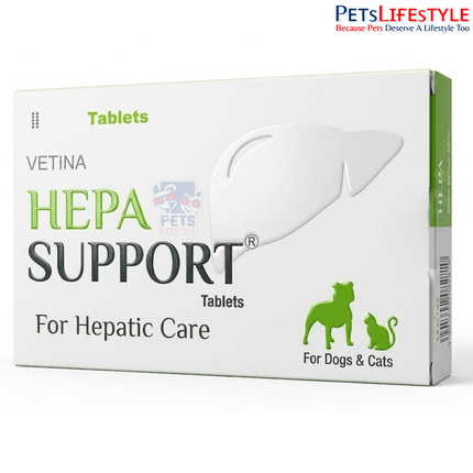Vetina Hepasupport packaging with composition and dosage label