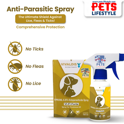 Vivaldis Vi-Fi Topical Fipronil Spray 0.25% – Fast-Acting Tick & Flea Control for Pets