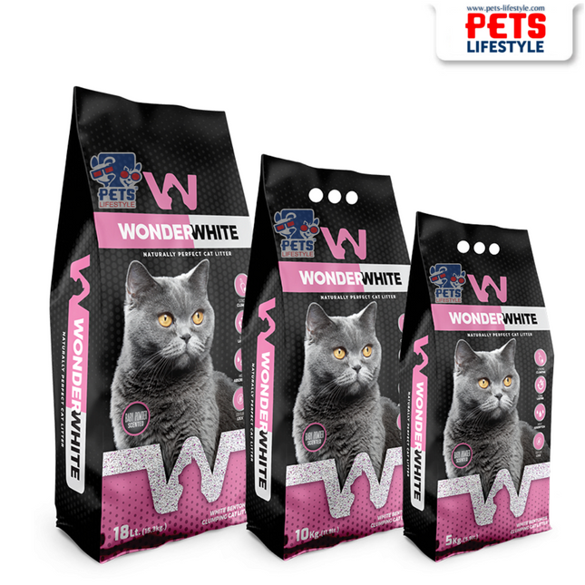 Wonder White Clumping Cat Litter – White Bentonite with Baby Powder Scent