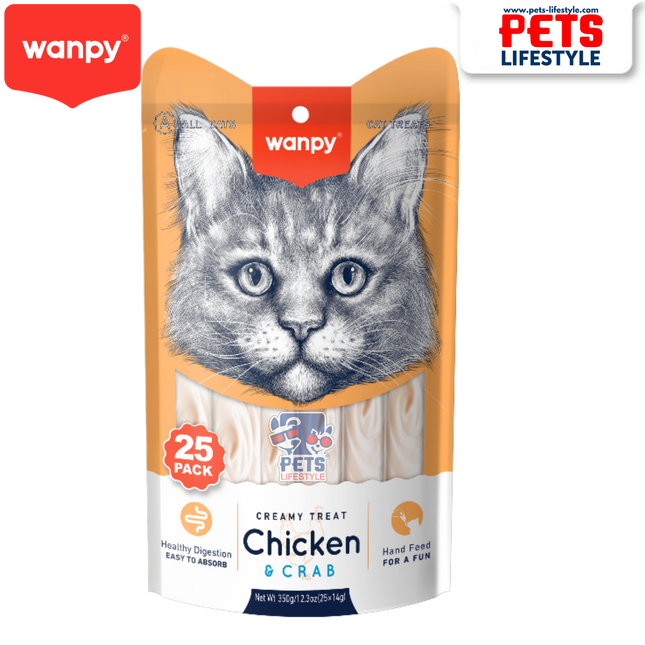 Wanpy Creamy Treat – Chicken & Crab (25 x 14g Sachets 350g)