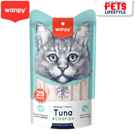 Wanpy Creamy Treat – Tuna & Codfish (25 x 14g Sachets 350g)