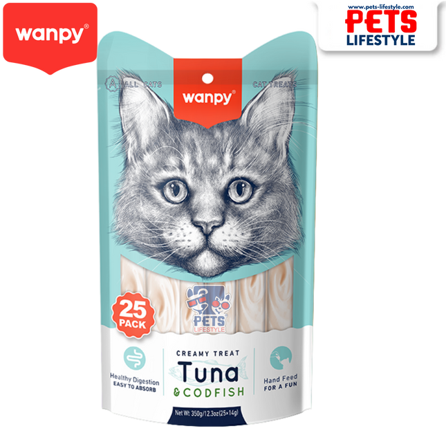 Wanpy Creamy Treat – Tuna & Codfish (25 x 14g Sachets 350g)