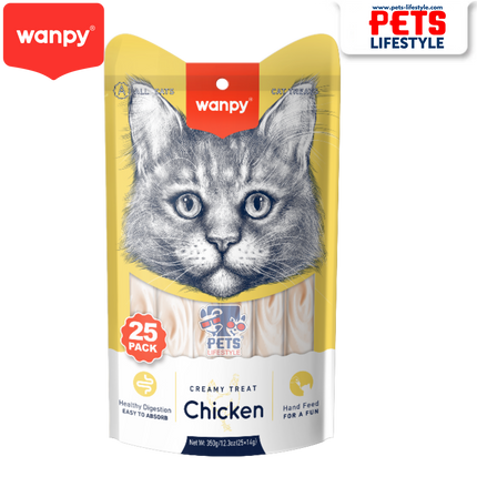Wanpy Creamy Treat for Cats – Chicken (25 x 14g Sachets 350g)