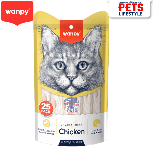 Wanpy Creamy Treat for Cats – Chicken (25 x 14g Sachets 350g)