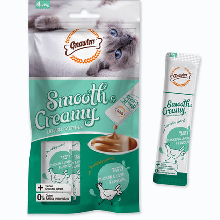Gnawlers DogsNCats Smooth Creamy Treat for Cats with Chicken & Liver Flavour- Wet Treat 4 in 1 x 15g