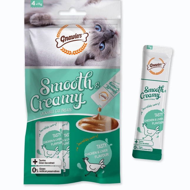 Gnawlers DogsNCats Smooth Creamy Treat for Cats with Chicken & Liver Flavour- Wet Treat 4 in 1 x 15g