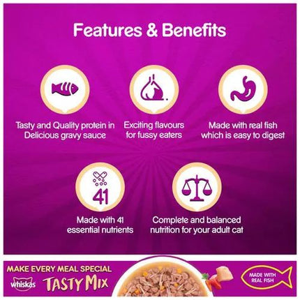 Whiskas Tasty Mix Chicken Tuna Carrot In Gravy Wet Cat Food – 70 gm