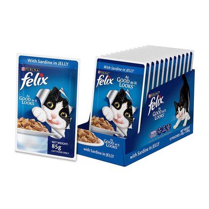 Felix Wet Food for Adult Cats Complete and Balanced Cat Food Sardine Flavour