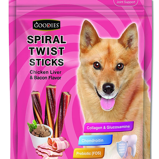 Goodies Dog Energy Treats Spiral Twist Stick Chicken Liver & Bacon Flavor 98% Healthy Snack & Training Treat, Best for Dog