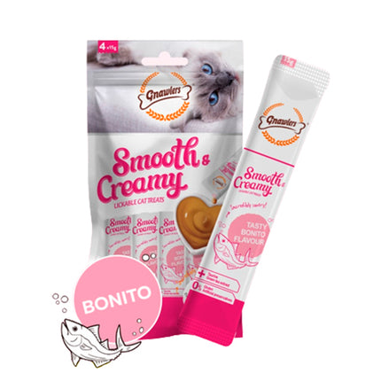 Gnawlers Smooth & Creamy Lickble Cat Treats - Bonito Flavour (4 X 15g)