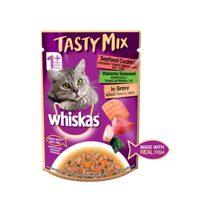 Whiskas Adult (1+ year) Seafood Cocktails Wakem Seaweed Adults Wet Cat Food - Pack of (70 X 24) g