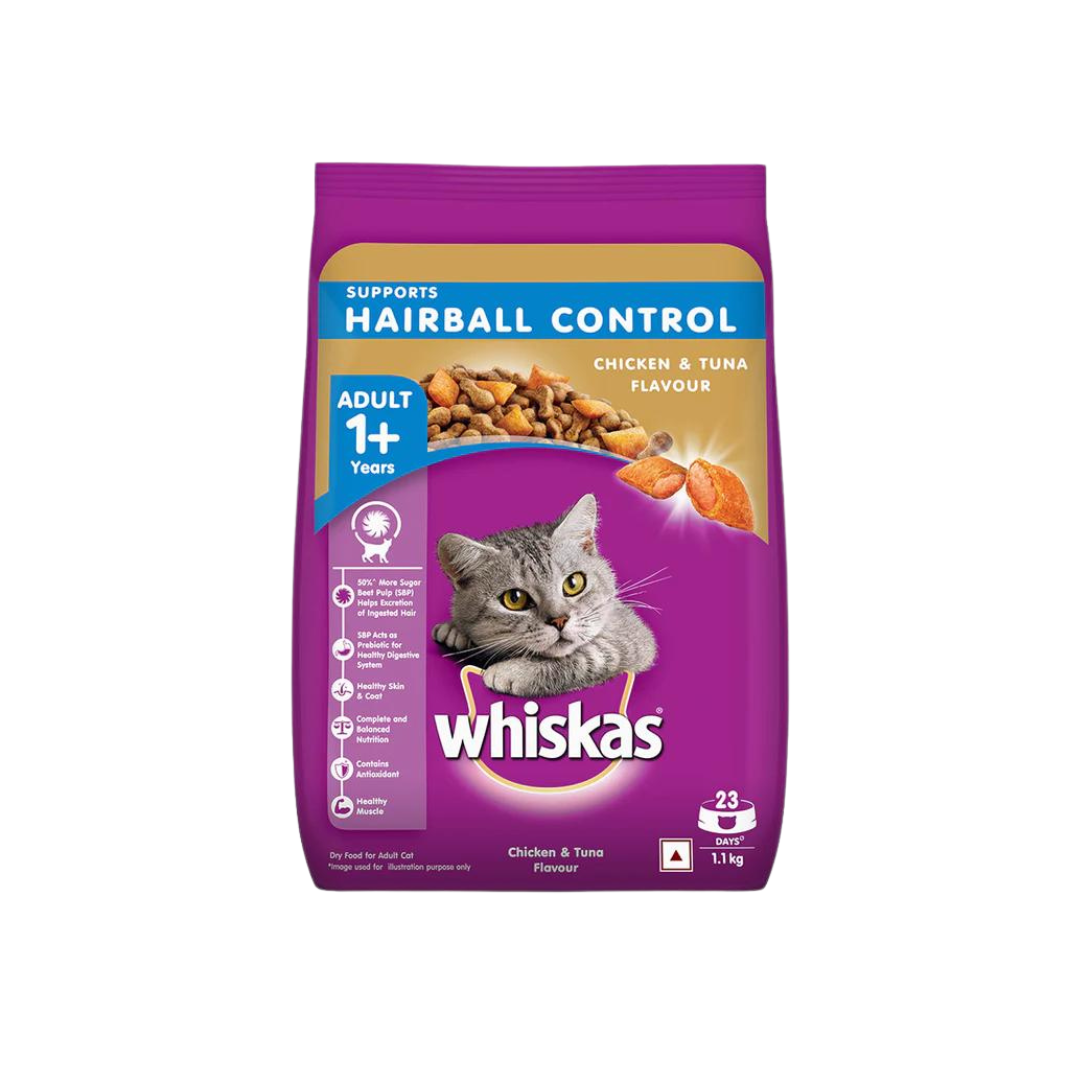 Whiskas Chicken Tuna Flavour Hairball Control Dry Cat Food for Adult