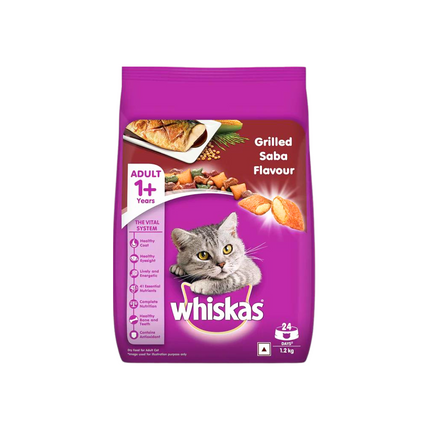 Whiskas Grilled Saba Flavour Dry Cat Food for Adult Cats (1+ Years)