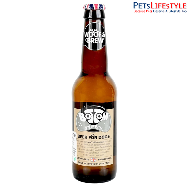 Woof & Brew Bottom Sniffer Beer for Dogs – NonAlcoholic Herbal Dog Beverage (330ml)

