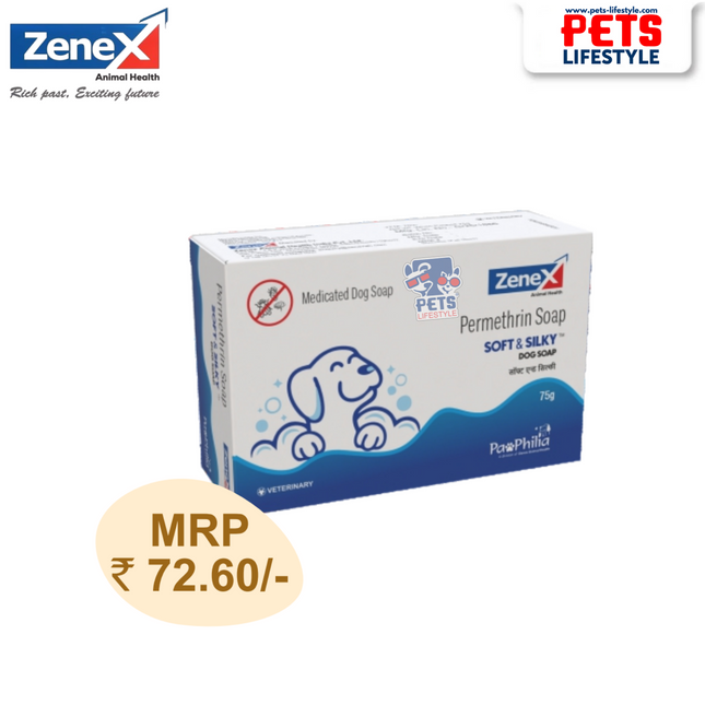 Zenex Soft & Silky Medicated Dog Soap – Anti-Parasitic & Coat Care (75 gm)