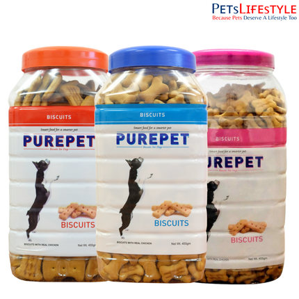 Purepet Dog Biscuits Jar (455g) – Milk / Chicken / Mutton Flavours Dog Treats
