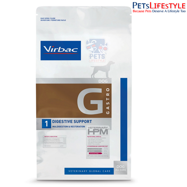 Virbac Veterinary HPM G1 Digestive Support Dog Food – Gastrointestinal Recovery Diet, High-Protein & Highly Digestible, 3 kg