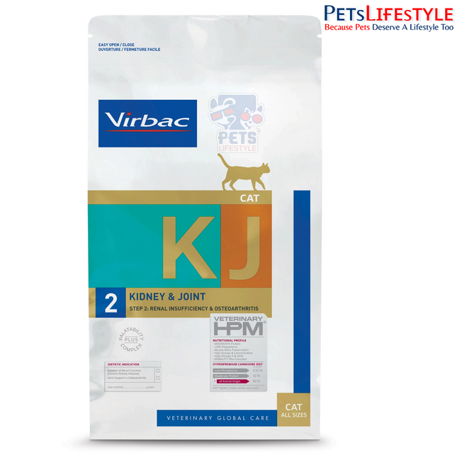 Virbac Veterinary HPM KJ2 Kidney & Joint Cat Food – Renal & Osteoarthritis Support Diet for Cats (CKD IRIS Stage 2), 1.5 kg